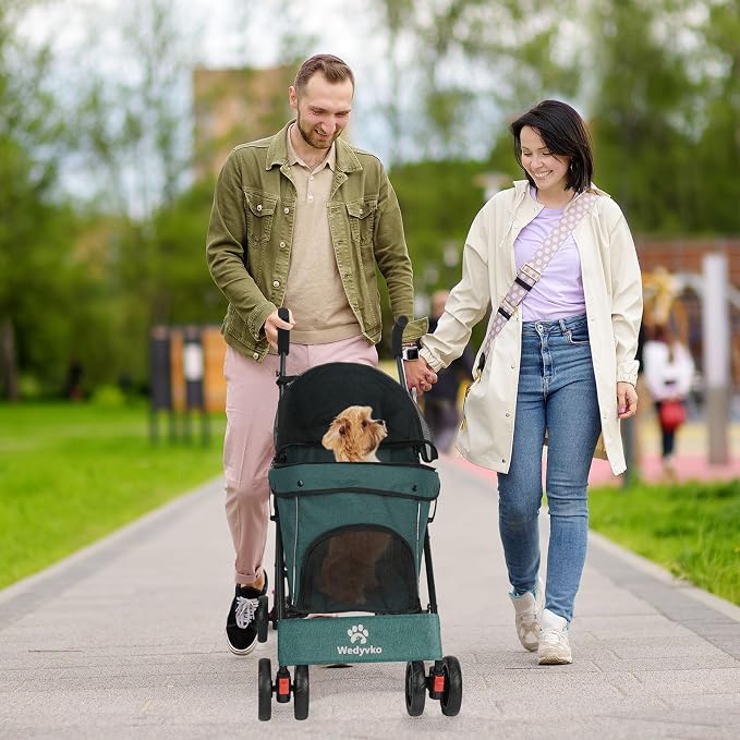 Pet Stroller for Small Dogs Medium Dogs 33lbs, Dog Pram Ultra Light - only 3.5 kg, Dog Stroller Pet Pram with 4 Wheel Foldable/Storage Basket/Cup Holder-P07 (Dark Green)