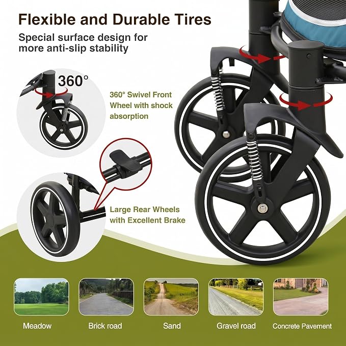 Dog Stroller for Medium/Large Dogs One-Click Folding, Extra Large Pet Stroller for 2 Dogs with Storage Pocket & Shock Absorption, Up to 130 lbs, Blue