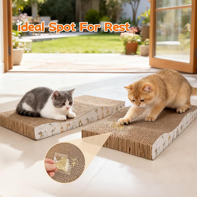 PatiencET Cat Scratch Pad 2 Pack, Waved Cardboard Cat Scratcher with Catnips, Scratching Board for Small Medium Size Cats, Kittens, Protects Furniture & Couch