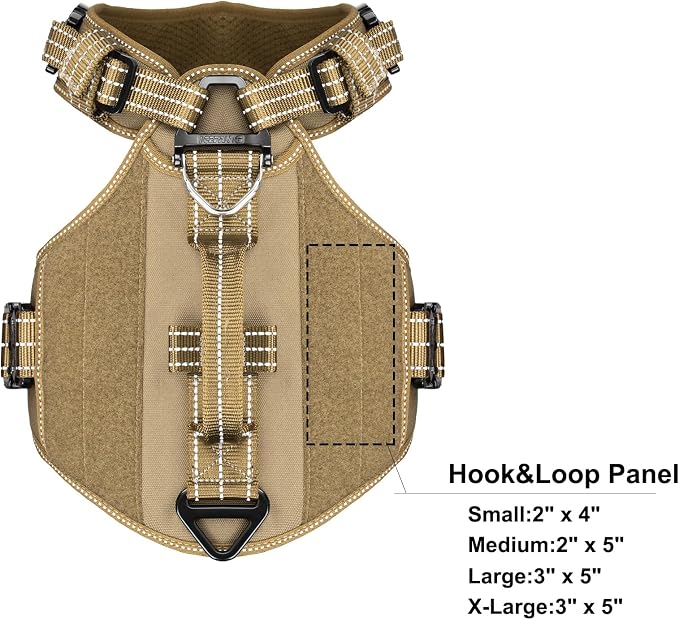 ICEFANG Quick-Moving Tactical Dog Harness X-Large Dogs,No Pull Dog Vest | Control Handle,Reflective,Full Metal Buckles,Adjustable,Hook-and-Loop Panel,Soft Padded,Brown,X-Large