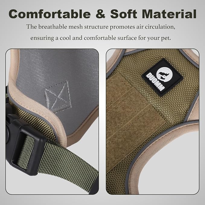No-Pull Dog Harness for Extra Large Dogs, 1680D Oxford Tactical Dog Harness Reflective Adjustable Heavy Duty Dog Harness, Padded Handle for Walking, Training, Outdoor Control (Khaki, XL)