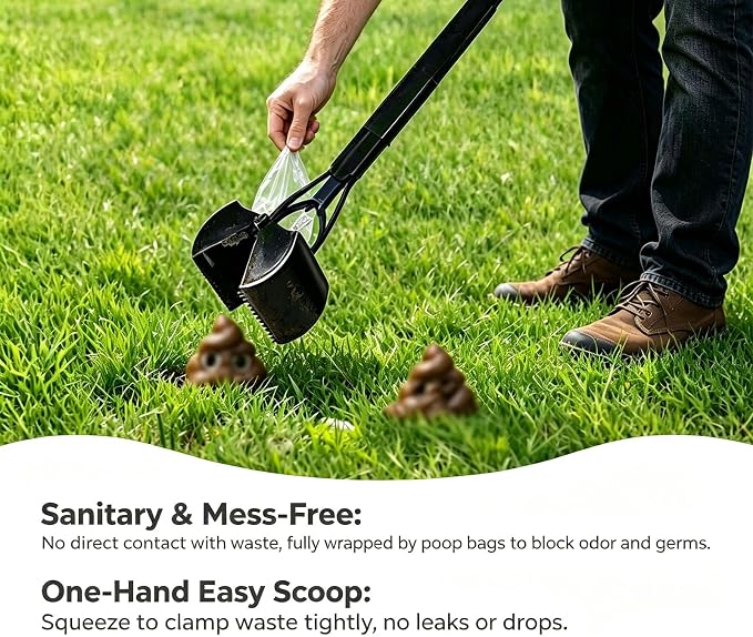23.6" Pooper Scooper, Portable Dog Poop Pick Up Tool for Large Medium Dogs, Heavy Duty Pet Waste Cleaner for Yard, Lawns, Grass and Outdoor Green