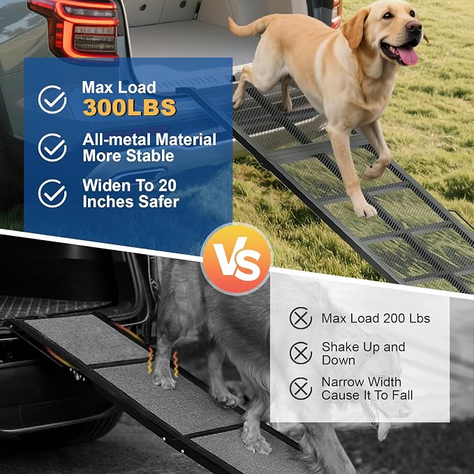Dog Ramp for Car, 74"x 20" Large Folding Pet Stair Ramp with Non-Slip Mesh, Extra Wide Dog Steps for Medium & Large Dogs Up to 300LBS, Outdoor Portable Dogs Cars Ramp for Car SUV, Truck, RV