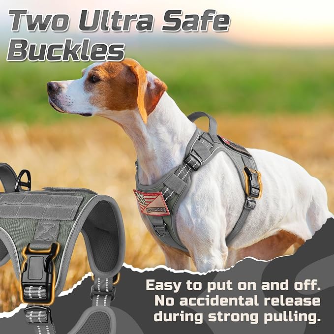 rabbitgoo Tactical Dog Harness for X-Large, No Pull Military Service Vest | Molle & Handle, Heavy Duty, Adjustable, Reflective Straps, Easy Control for Training Walking, Grey, X-Large