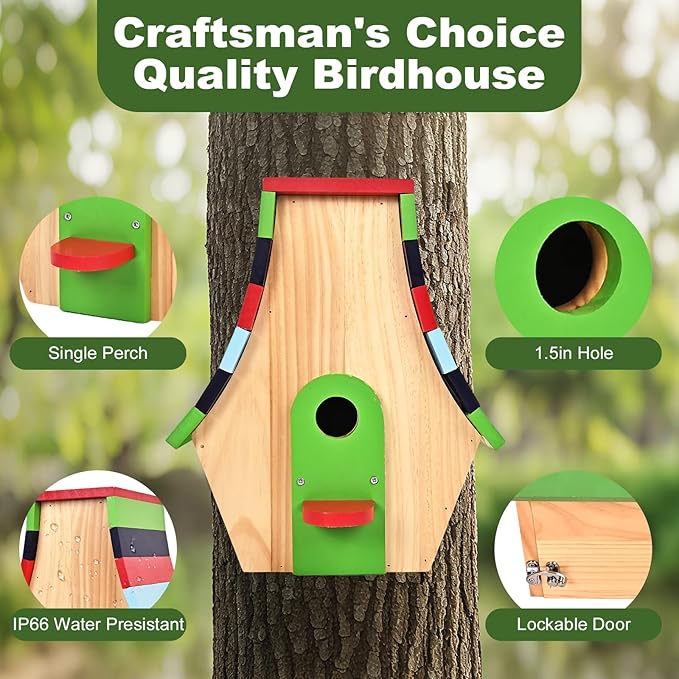 Birdhouse with Camera, Smart Bird House, 2.4G WiFi & App Notify 160° Wide Wireless 1080P HD Solar Powered Birdhouse Wooden Bird House with Camera Inside Easy Birdwatching for for BirdLovers