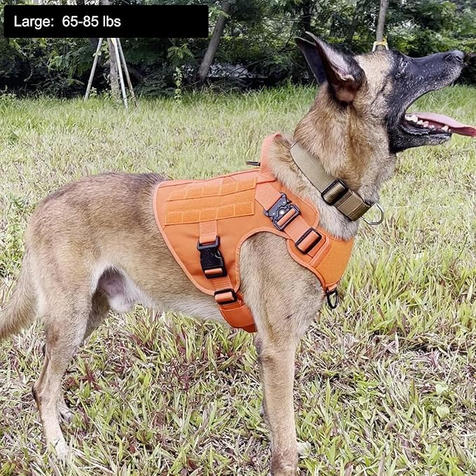 ICEFANG Tactical Dog Harness for Large Dogs,Reflective No Pull Dog Vest | with Control Handle,Adjustable,Front Hook,2 Leash Clips,Soft Padded,MOLLE Panel,Orange,Large