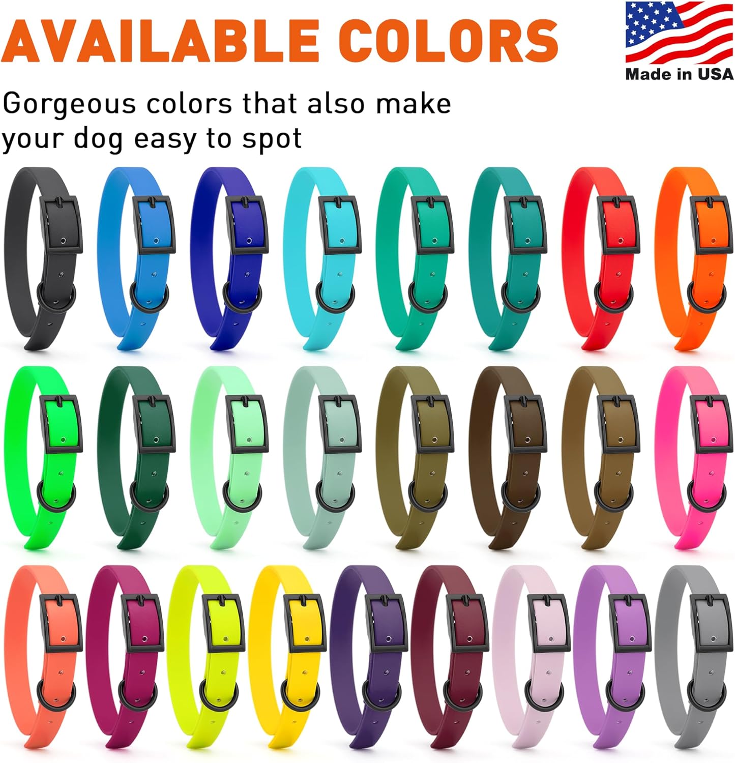 Dogline Biothane Waterproof Dog Collar Strong Coated Nylon Webbing with Black Hardware Odor- Proof for Easy Care Easy to Clean High Performance Fits Small Medium or Large Dogs, Hunter Green