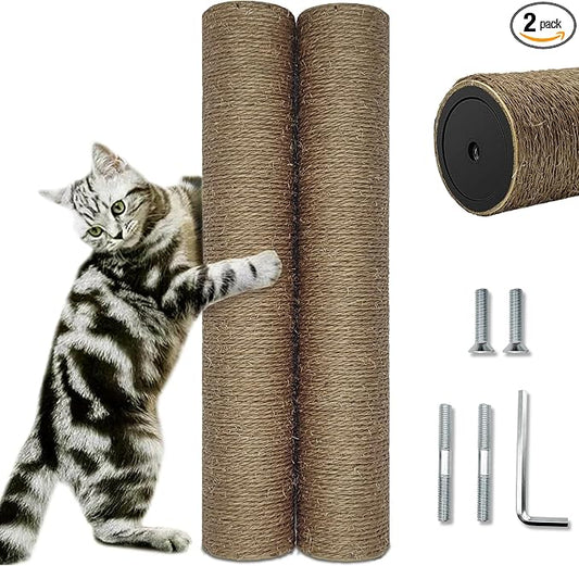 Cat Scratching Post Replacement Pole, 2 PCS 15.7in Cat Tree Replacement Post, Natural Sisal Cat Tree Replacement Parts with M8 Screws (40cm/15.71inBrown, M8*2poles)