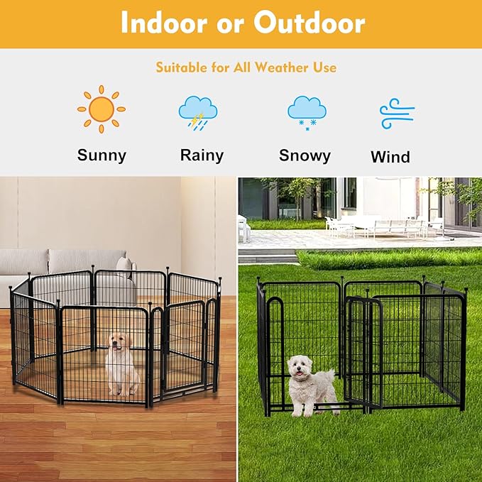 Getlay Dog Fence Outdoor 40inch 8 Panels with Door, Puppy Playpen Indoors, Metal Dog Pen Heavy Duty Pet Puppy Exercise Pen for Rv Camping Garden Yard, Wide Door Low Threshold Total 31 Ft Long
