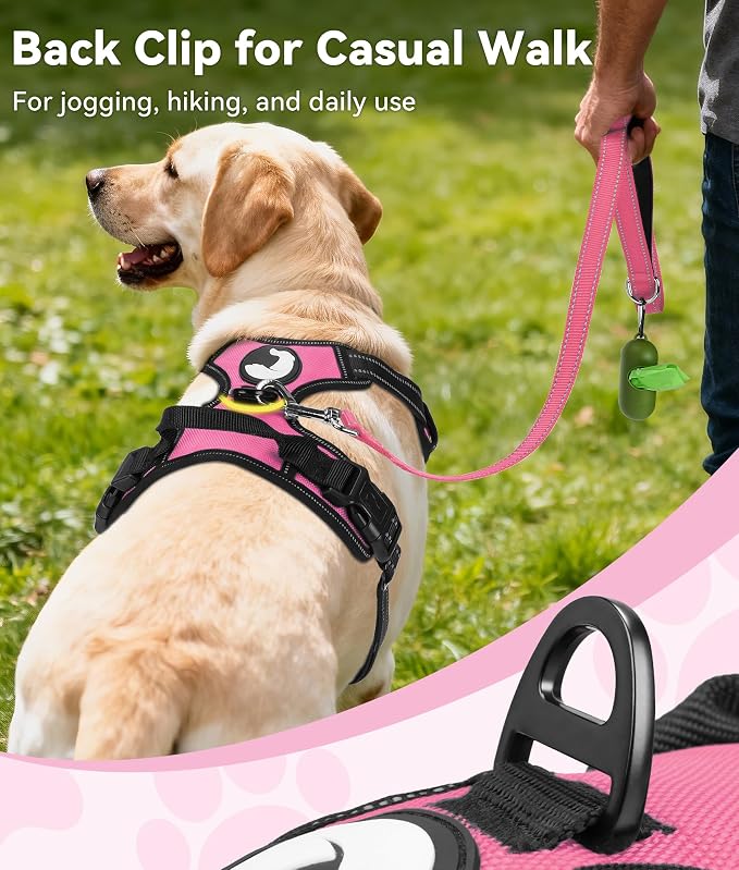 Joytale No Pull Dog Harness for Extra Large Dogs, Front Clip, Hot Pink | Grab Handle for Instant Control, Padded & Adjustable Vest, Sturdy Metal D-Rings, for Safe Training & Daily Walking
