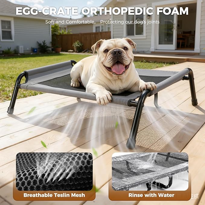 Lekereise Outdoor Elevated Dog Beds for Small Dogs, Portable Indoor & Outdoor Cooling Raised Cot Pet Hammock Bed with Skid-Resistant Feet, Frame with Breathable Mesh