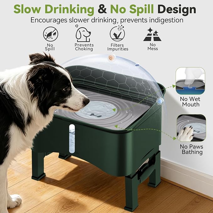 UPSKY 2.9Gal No Spill Dog Water Bowl, 4 Height Adjustable Elevated Bowl with Slow Drinking Feeder for Senior Dogs, Anti-Splash Floating Disk & Filter, Large Capacity for Large Dogs & Multi-Pet Homes