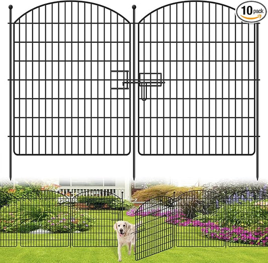 10 Panels No Dig Garden Fence with Gate, 42in x 24.2ft Decorative Dog Fence Outdoor for Yard, Tall Animal Barrier Rustproof Metal Wire Garden Edging Border, Temporary Fencing for Outdoor, Patio