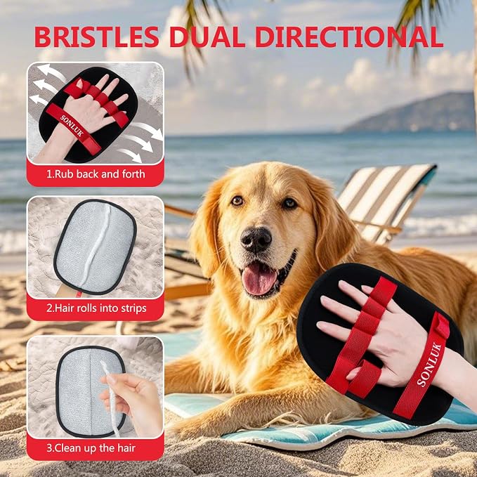 2PACK Pet Hair Removal Glove,Newly 5-Finger Electrostatic Pet Hair Glove for Dogs&Cats,Reusable Washable Magic Brush Pet Hair Remover for Laundry Cleaning,Furniture,Sofa,Carpets,Car Seat(Red)
