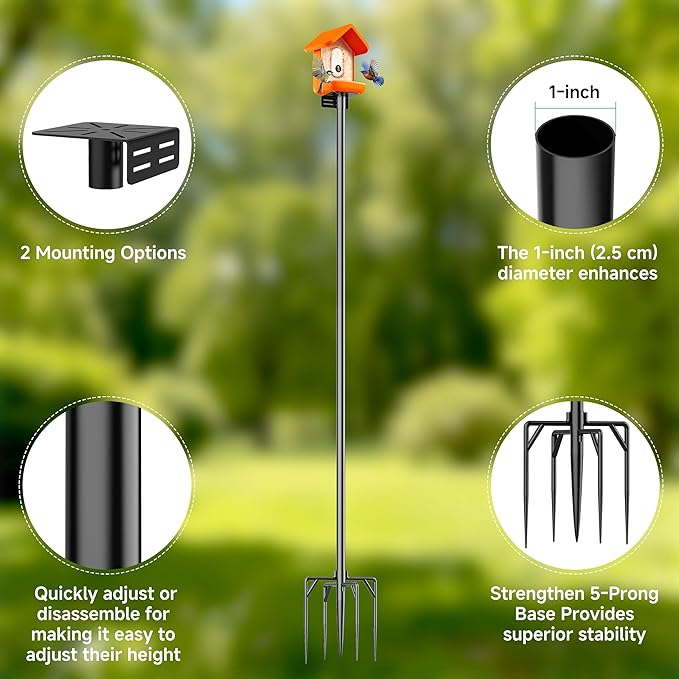 Uoveya Bird House Pole Stand 79", Dia 1 Inch Smart Bird Feeder Pole, Feeding Station for Outdoors Heavy Duty, Compatible Post Mount