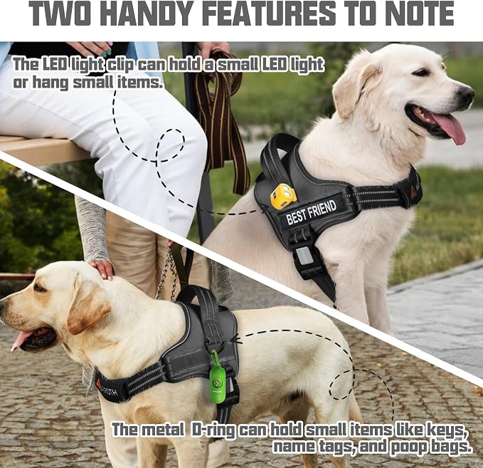 AUROTH Dog Harness for Large Dogs No Pull Tactical Harness and Leash Set | with Leash Clips, LED light clip, Breathable Mesh Padded No Choke, Easy Walking and Training, Black, Large