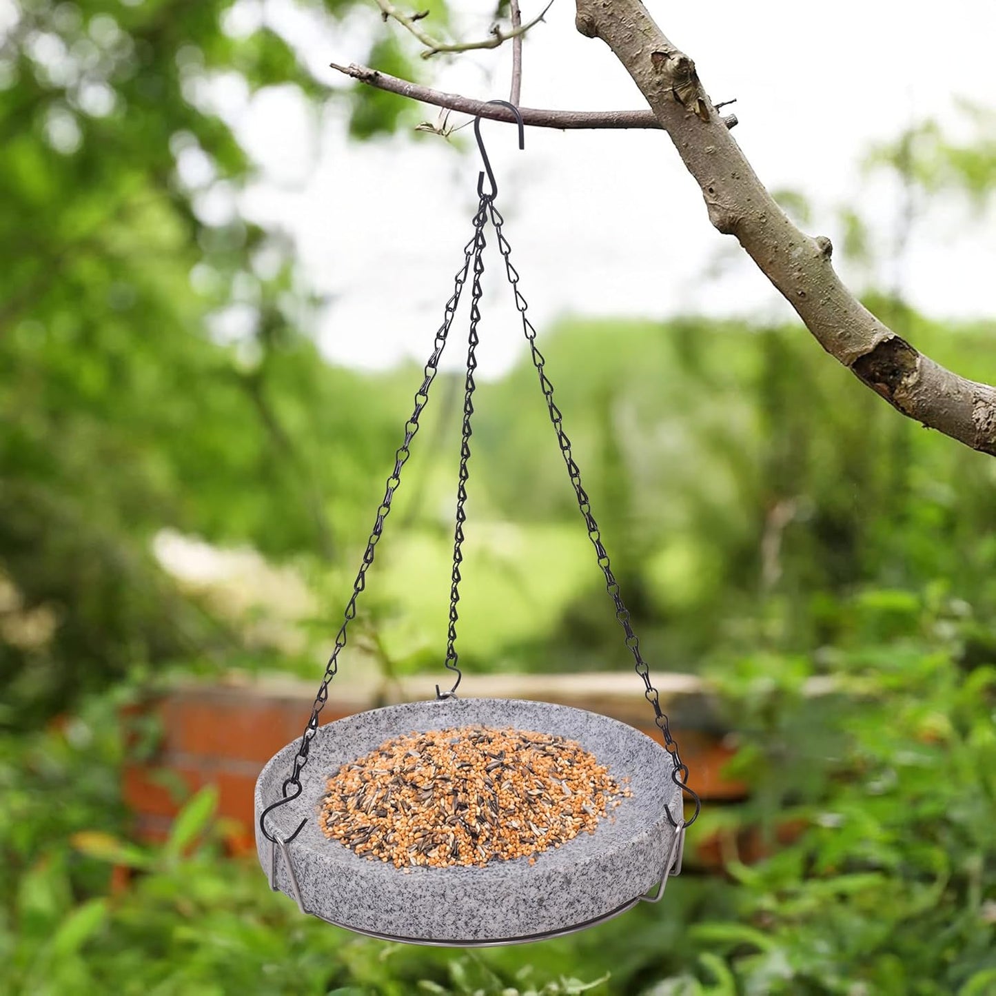 Stone Bird Baths for Outdoors,10inch Birds Bath Bowl with Hanging Accessories,Ground Bird Feeders and Birdbath Bowl, Bird Water Bowl for Balcony, Patio, Garden or Yard,Grey White