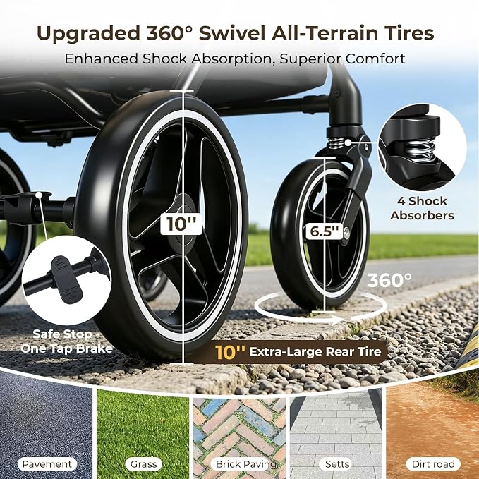 X6 Pet Stroller for Medium Large Pets Up to 70Lbs, Black | 10" Dual-Side Entry, 180° Detachable Canopy, All-Terrain Wheels, Shock Absorption, One-Hand Fold