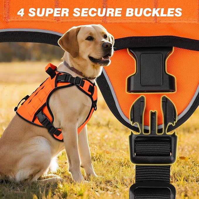 WINGOIN Orange Tactical Dog Harness for Large Dogs,No Pull Dog Harnesses | Heavy Duty with Handle,Adjustable Reflective,Military K9 Style,xl Size Pet Vest,for Husky Doberman,for Walking Hiking
