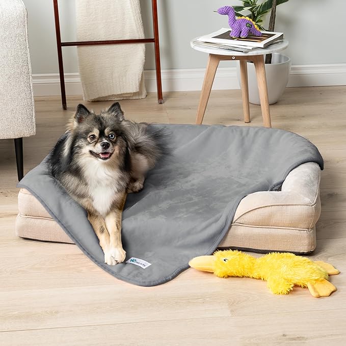 PetAmi Waterproof Dog Blanket for Small Medium Dogs, Pee Proof Pet Blanket for Couch Bed, Reversible Water Proof Blanket for Puppy Indoor Cat, Soft Dog Fleece Blankets Washable, 29x40 Light Gray