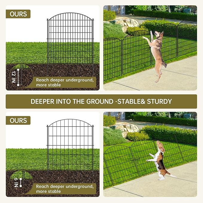 10 Panels No Dig Garden Fence with Gate, 32in x 24.2ft Decorative Dog Fence Outdoor for Yard, Tall Animal Barrier Fencing Rustproof Metal Garden Edging Border, Temporary Fencing for Outdoor, Patio