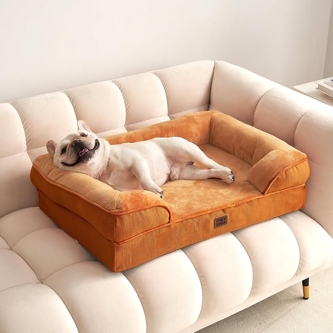 EHEYCIGA Orthopedic Small Dog Bed, Waterproof Memory Foam Washable Pet Beds | Non-Slip Bottom and Egg-Crate Foam Medium Pet Couch Bed with Washable Removable Cover,Pumpkin Orange