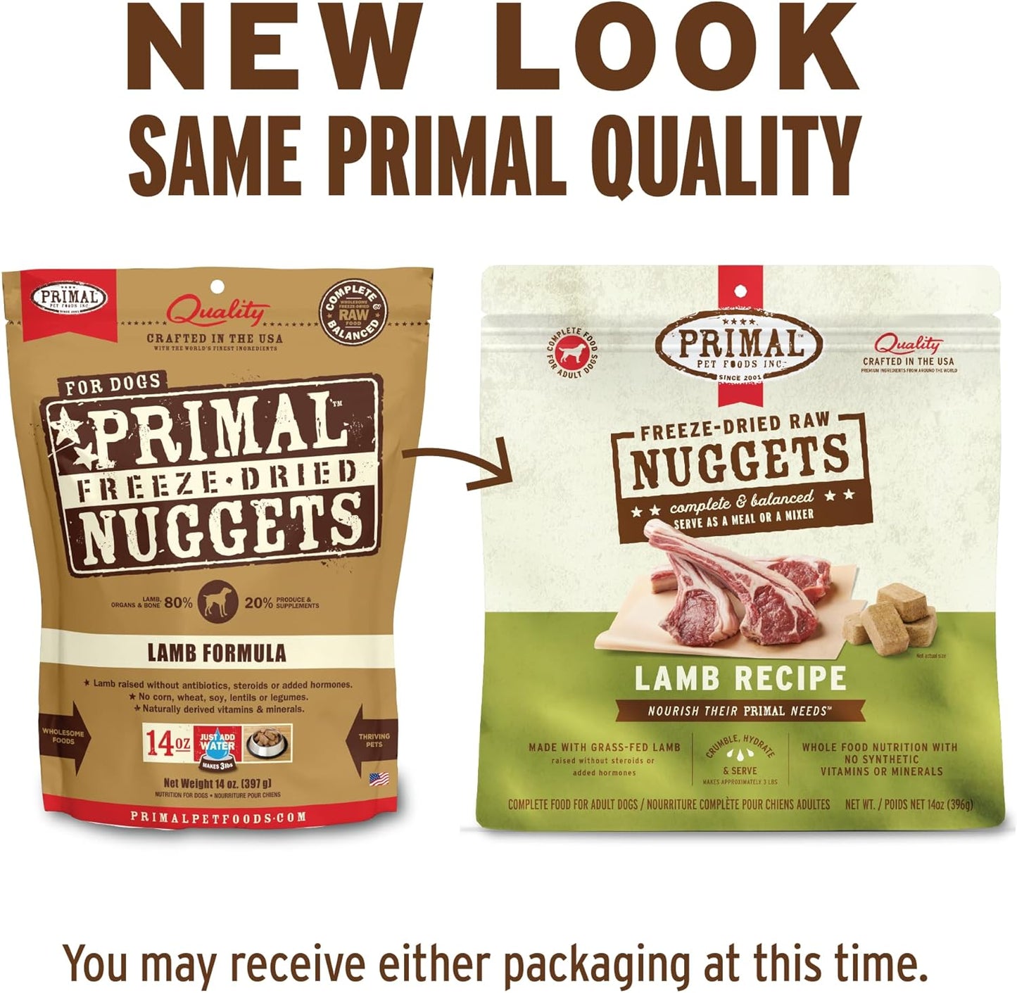 Primal Freeze Dried Raw Dog Food Nuggets, Lamb, Complete & Balanced Meal, Also Use as Topper or Treat, Premium, Healthy, Grain Free, High Protein Raw Dog Food, 14 oz (Pack of 2)