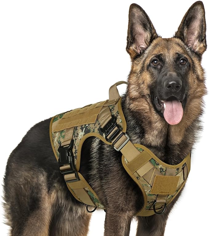 rabbitgoo Tactical Dog Harness X-Large, Heavy Duty Military No Pull Vest | Sturdy Metal Buckles, 5 Adjustments, Molle System, Powerful Pullers for Training, Hunting, Outdoor, Brown Camo, X-Large