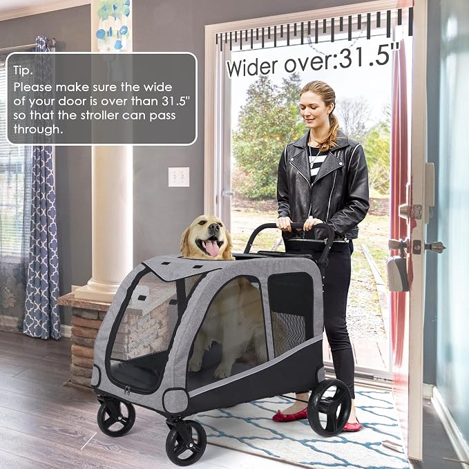 Saudism Dog Stroller for Large & Medium Dogs, Extra Large Pet Stroller, Dog Wagon for 2 Dogs, Foldable Design, Adjustable Handle, with Pocket, Up to 130 lbs