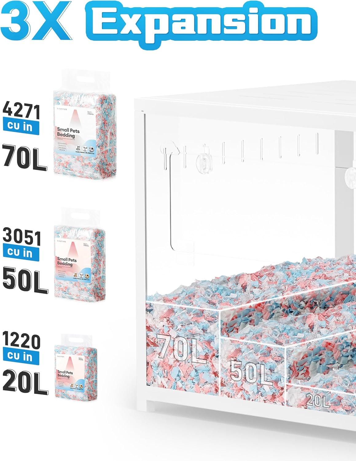 BUCATSTATE Hamster Bedding 70L, 99% Dust-Free Guinea Pig Bedding Odor Control Paper Bedding, Cozy Small Animal Bedding for Rabbit Rat Syrian Dwarf Hamsters Gerbils (White)