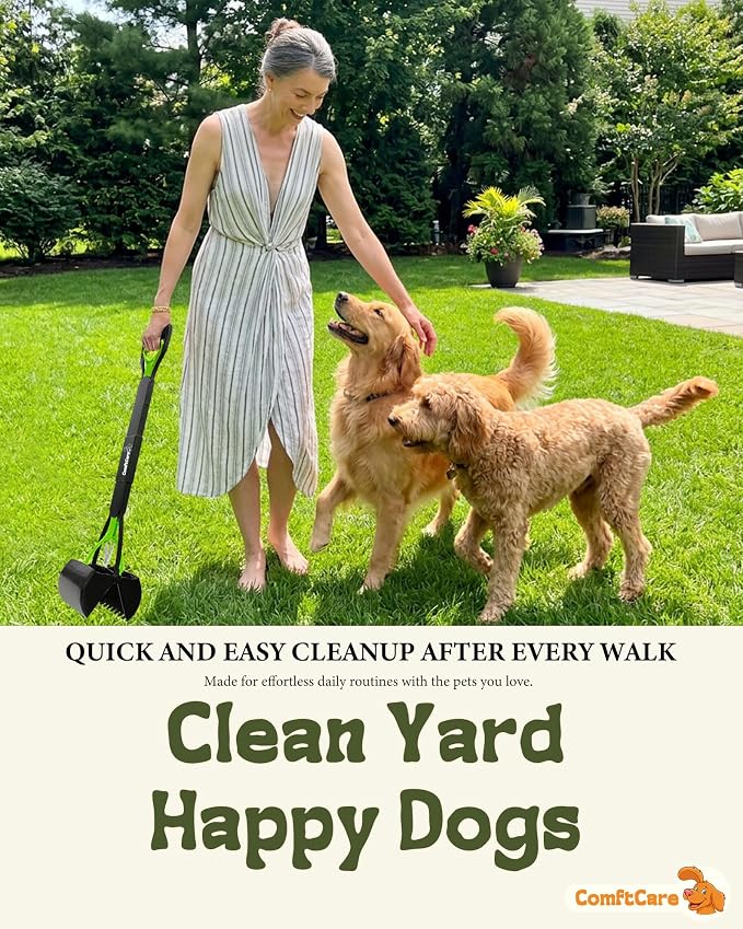 32" Long Handle Pooper Scooper – No Bending Required, Easy & Clean Pickup for Dog Owners, Comfortable Grip Heavy Duty Scoop for Yard, Grass & Walks