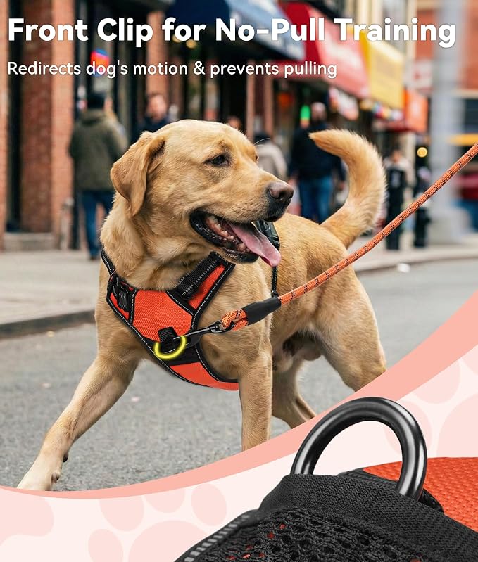 Joytale No Pull Dog Harness for Extra Large Dogs, Front Clip, Orange | Grab Handle for Instant Control, Padded & Adjustable Vest, Sturdy Metal D-Rings, for Safe Training & Daily Walking