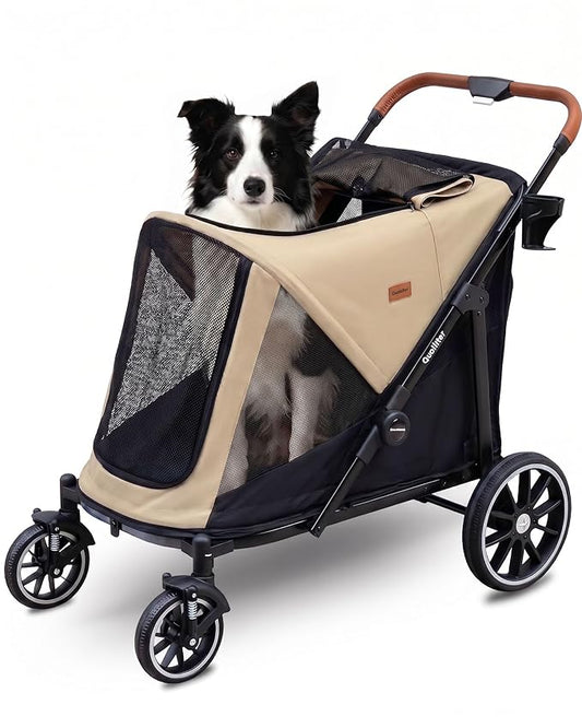 Dog Stroller for Large & Medium Dogs, Pet Stroller for 2 Dogs | 360° Wear-Resistant Wheels • Foldable Design • Breathable Mesh Windows • Heavy-Duty Construction • Fits 2 Dogs