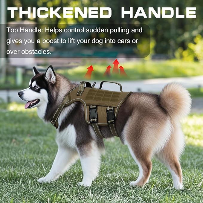 Dog Harness for Large Dogs, No Pull Tactical Vest with Front Clips | Easy Contrl Handle, Breathable Soft Padded, Adjustable, Reflective, Heavy Duty, Easy Take On & Off, Khaki X-Large