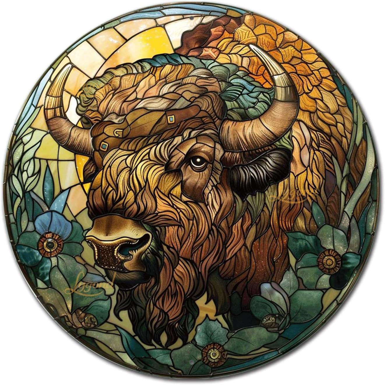Lygond Aluminum Circular Metal Sign American Bison 12x12 Inches Rustic Modern Style for Office, Garage, Lawn, Parking, Bedroom, Entrance