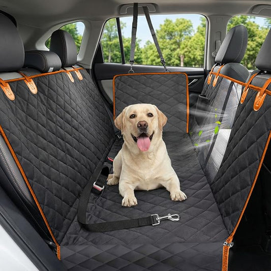 Dog Car Seat Cover, 600D Heavy Dute Car Seat Cover for Dogs Pets, 100% Waterproof Anti-Scratch Nonslip Dog Hammock for Cars, Seat Covers Protector with SeatBelt for Sedan SUV Truck Standard Oran&Black
