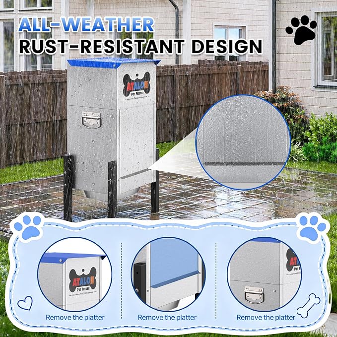 Automatic Dog Feeder 25 lbs — Height-Adjustable with Magnetic Door | Gravity Dog Feeder Dispenser, Large Capacity Self-Feeding Station for Small Medium Large Dogs, Indoor & Outdoor (Blue)