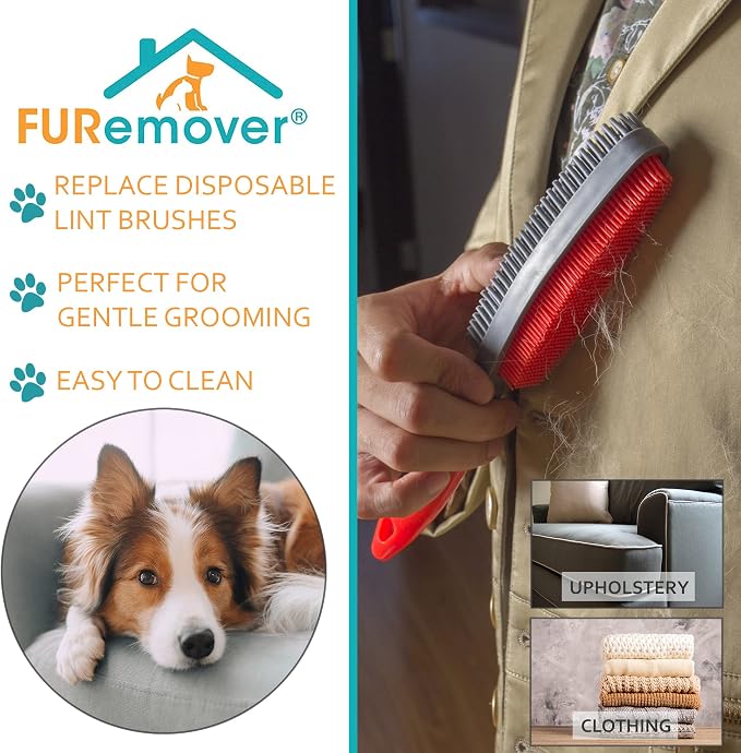 FURemover Duo Pet Hair Rubber Brush, Dual Sided to Easily Remove Fur & Lint from Clothing and Upholstery, Thick Bristles Groom Dogs and Cats, Easy to Clean, Colors May Vary (Pack of 12)