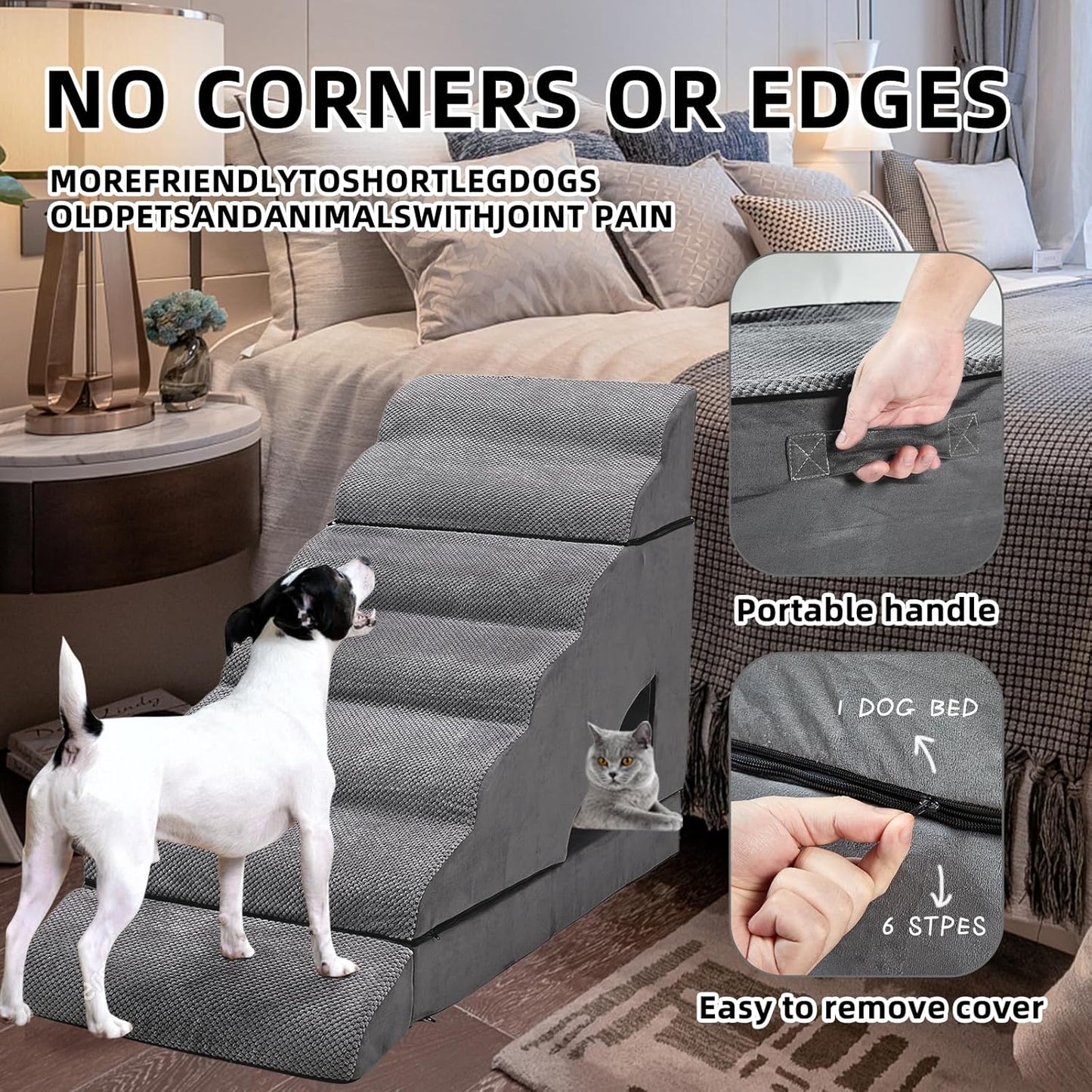 Dog Stairs & Steps for High Beds 30-36 inches High Tall, LitaiL Pet Stairs/Steps for High Beds 34 inch High for Small Large Dogs, Non-Slip 7 Steps Dog Ramps for Old Dogs/Cats