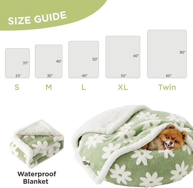 LE SURE Waterproof Dog Blankets for Small Dogs Cute Cozy 3D Jacquard,25x35 | Puppy Blanket for Cat Aesthetic Gift, Warm Soft Sherpa Throw Washable, Reversible Pet Couch Protector, Flower Garden Green
