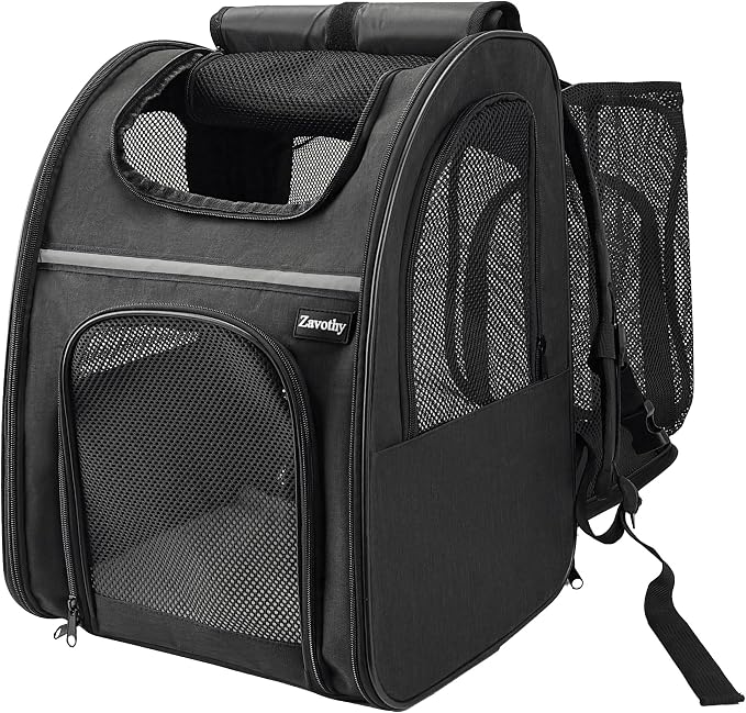 Zavothy Cat Backpack Carrier – Expandable Airline Approved Pet Travel Bag for Cats & Small Dogs, Breathable Mesh Pet Carrier Backpack with Padded Base (Black)