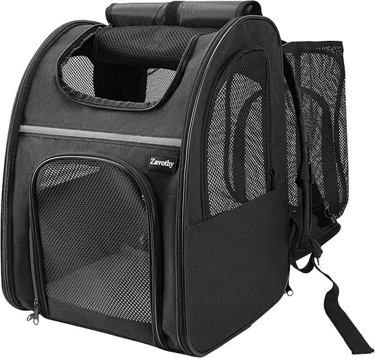 Zavothy Cat Backpack Carrier – Expandable Airline Approved Pet Travel Bag for Cats & Small Dogs, Breathable Mesh Pet Carrier Backpack with Padded Base (Black)