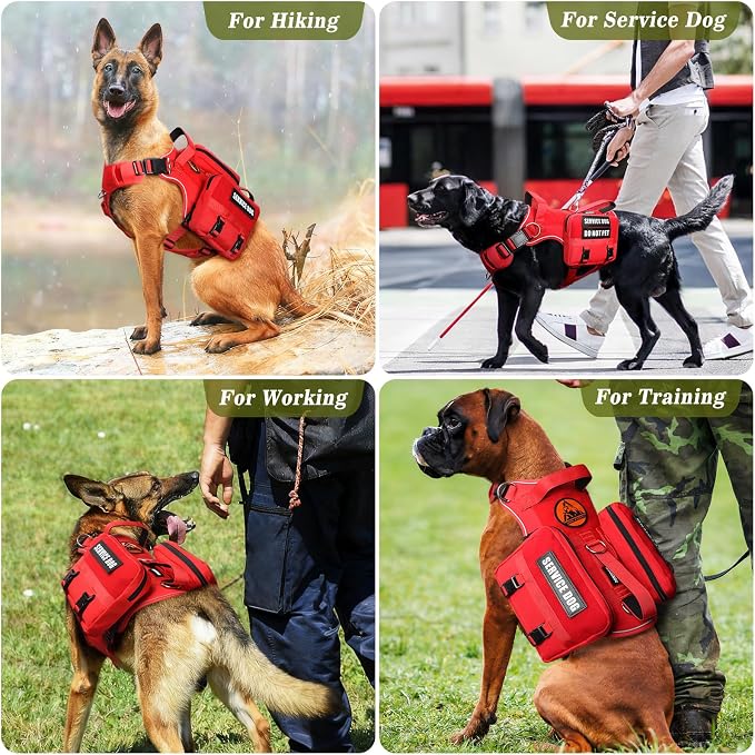 Service Dog Vest with Removable Backpack for Medium Sized Dog Red M | No Pull Adjustable Dog Harness with Pockets,Soft Padded Handles&Molle for Patches,Heavy Duty for Training Hiking Hunting