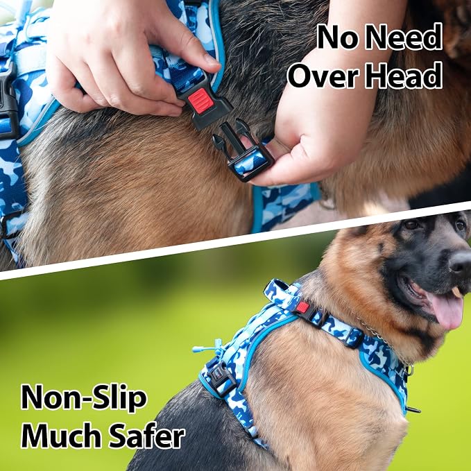 No Pull Tactical Dog Harness,Service Dog Vest Molle & Loop Panels | Ocean Blue S, Metal Front & Back D-ring, Reflective, Easy Control with Padded Handle for Small Medium Large Dogs