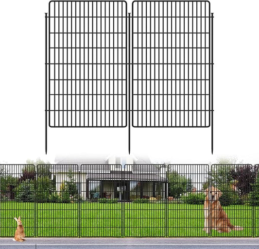 10 Panels Garden Fencing Animal Barrier, 48 in(H) X 24 Ft(L) Dog Fence Outdoor for Yard Rustproof No Dig Decorative Tall Garden Fence Metal Wire Panel Border Rabbit Ground Stakes Fencing