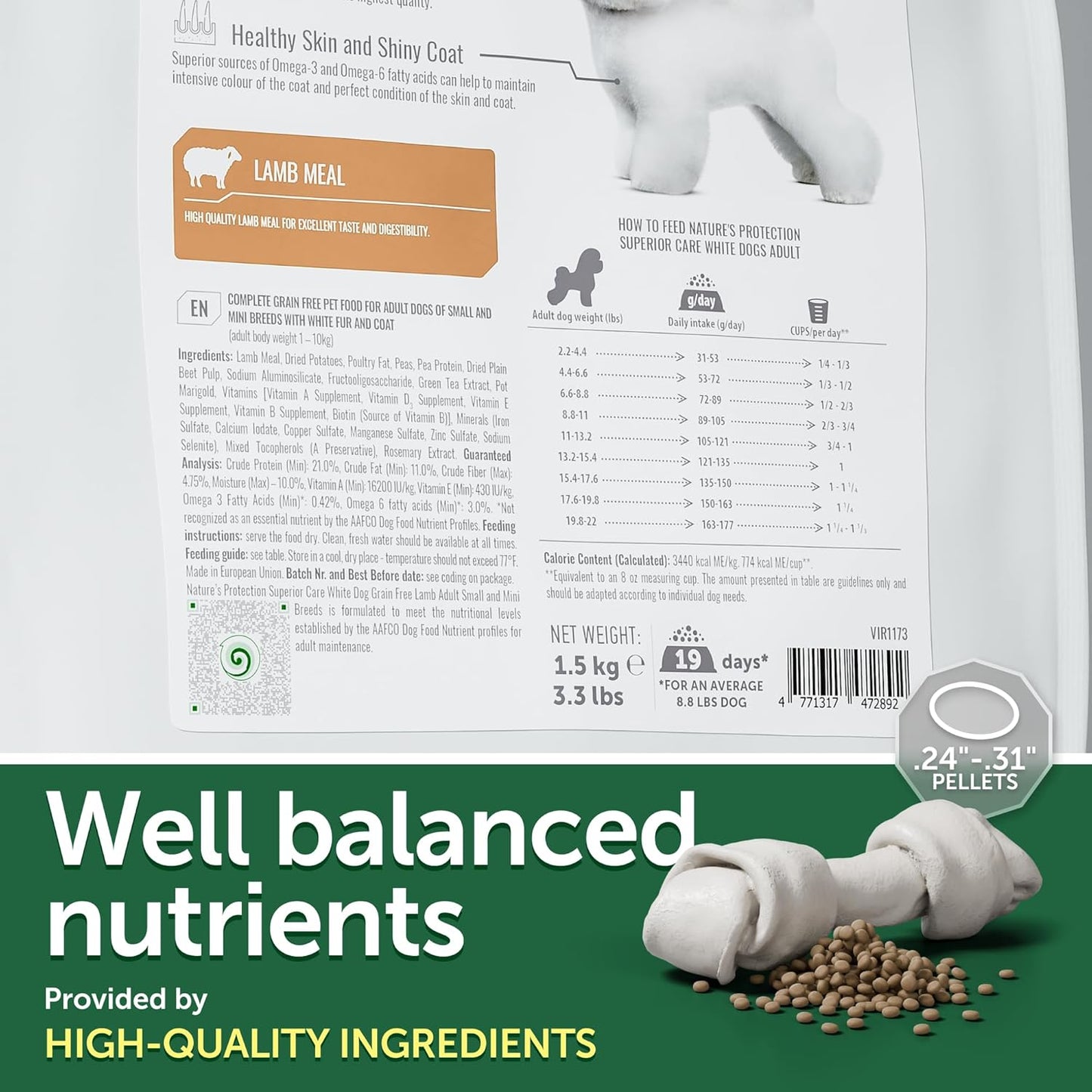 Nature's Protection Grain Free Dry Dog Food for Small Breed - High Protein, Tear Stain Diet for Adult Dogs with Light Fur, Small Bites Kibble (Superior Care - Lamb, 22 lb)