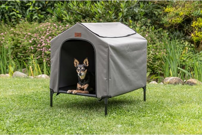 Trixie 2-in-1 Dog House and Bed, Small to Medium - Up to 55 lbs | 30.7 x 24.4 x 32.3-in Portable, Elevated Indoor/Outdoor Cot with Removable Cover, Waterproof and Sun-Resistant Tent