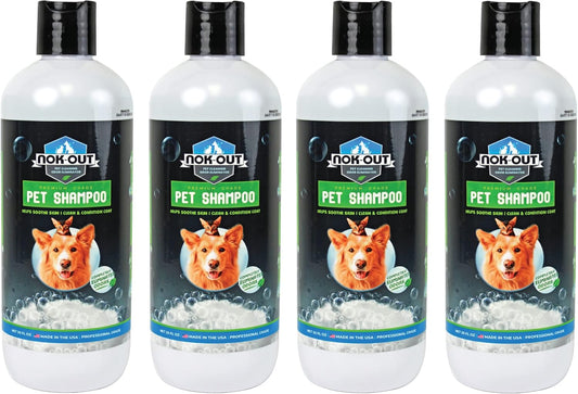 NOK OUT Premium Grade Pet Shampoo for Dogs and Cats, Veterinary Strength and Odor Eliminator Formula, Made in the USA, 20 Ounce Bottle, 4-Pack
