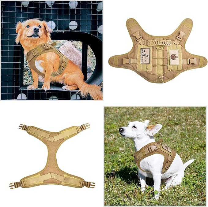Tactical Dog Harness, No-Pull K9 Working Dog Vest with Rubber Handle, Military Service Dog Harness with MOLLE System & V-Ring for Large Medium Dogs, Khaki, M