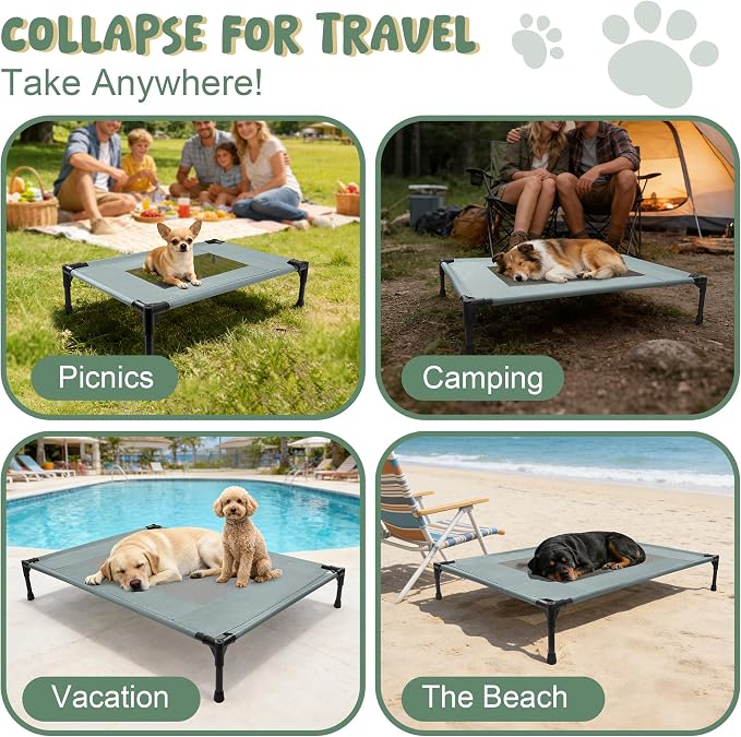 Elevated Dog Bed for Large Dogs - Outdoor Cooling Cot with Washable Breathable Mesh, Portable Raised Pet Bed with Non-Slip Feet & Waterproof Teslin, Heavy Duty & for Camping